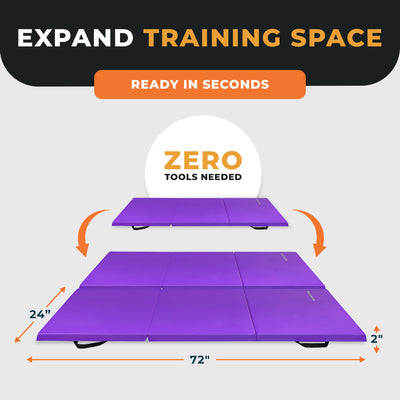 BalanceFrom Fitness GoGym 6x2ft Folding 3 Panel Exercise Mat w/Handles, Purple