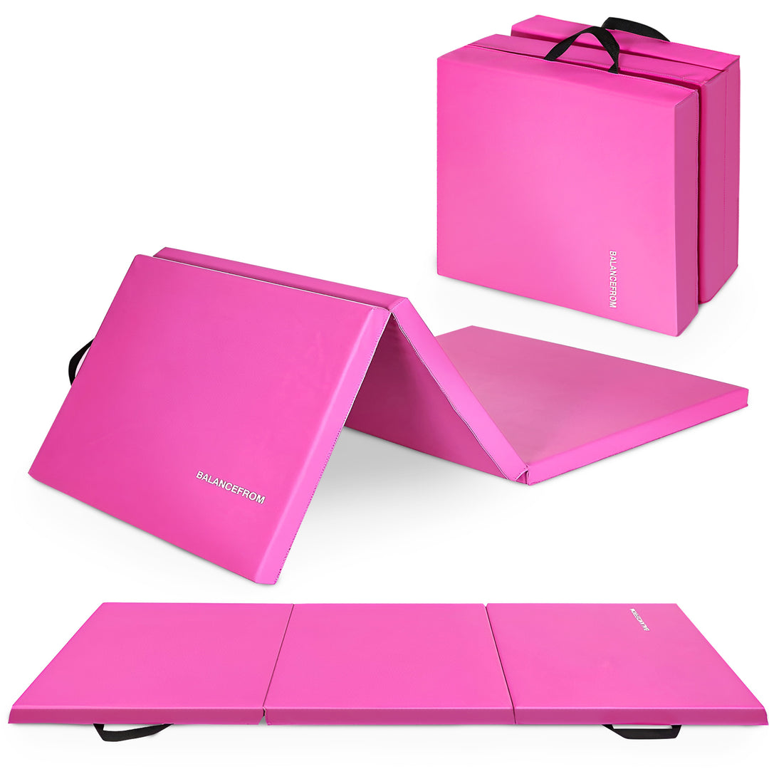 BalanceFrom Fitness GoGym 2 Inch Thick Tri Fold Folding Gymnastics Mat, Pink