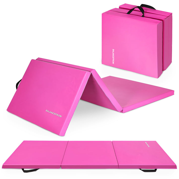 BalanceFrom Fitness GoGym 2 Inch Thick Tri Fold Folding Gymnastics Mat, Pink - VMInnovations