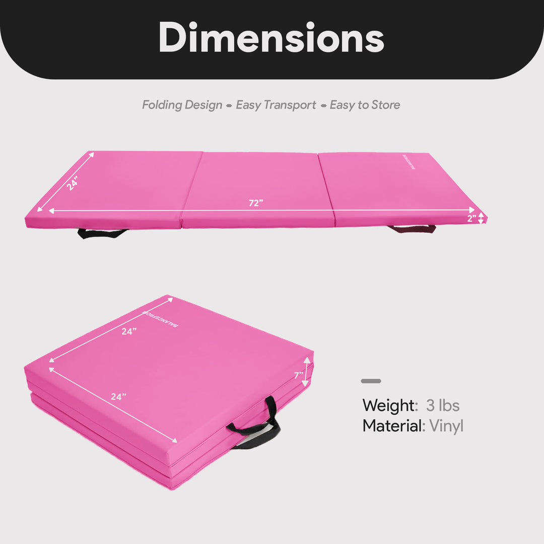 BalanceFrom Fitness GoGym 2 Inch Thick Tri Fold Folding Gymnastics Mat, Pink