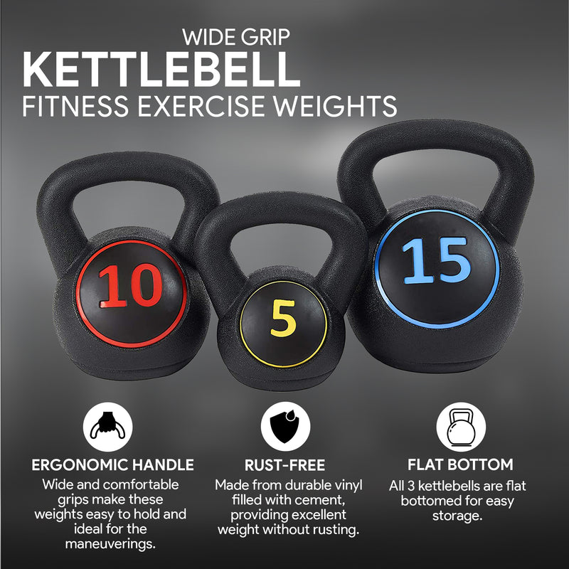 BalanceFrom Wide Grip Kettlebell Fitness Exercise Weights, 5, 10, & 15Lb (Used)