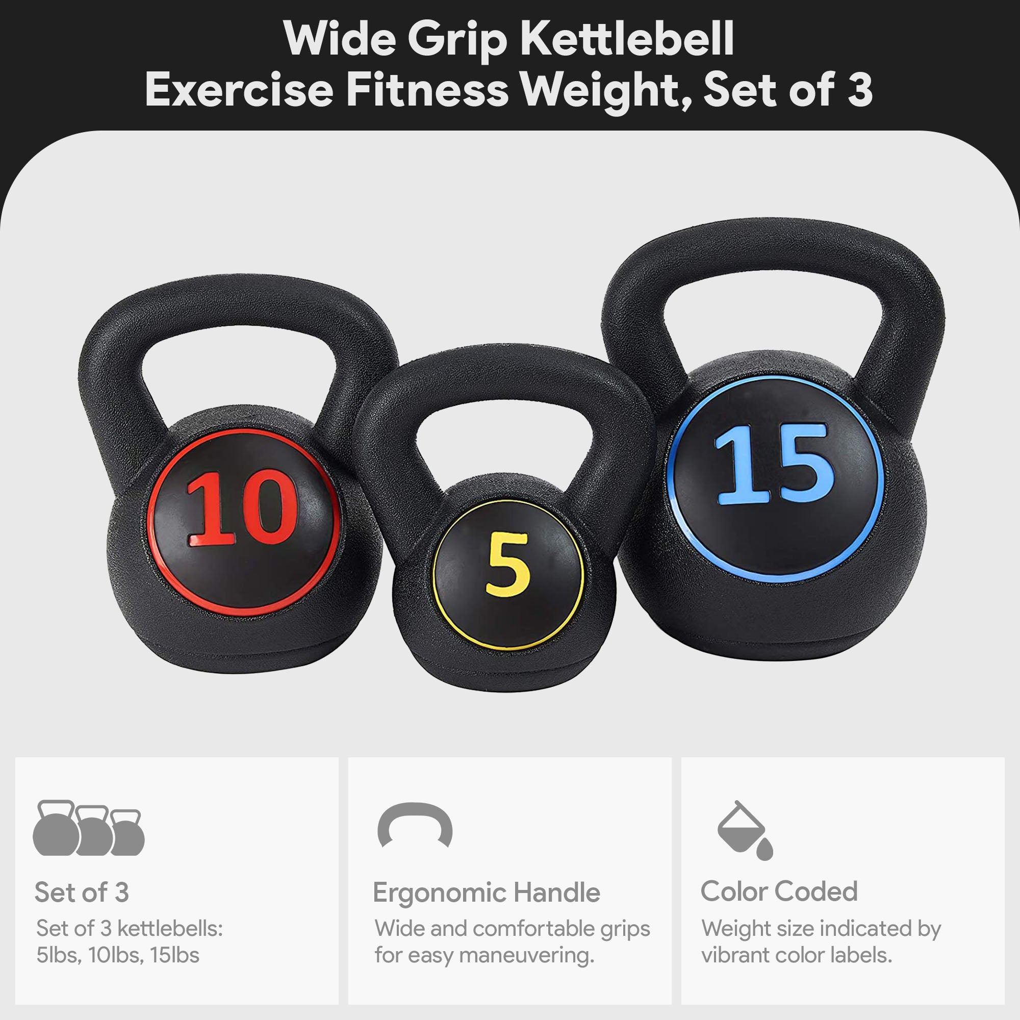 BalanceFrom Wide Grip Kettlebell Fitness Exercise Weights, 5, 10, & 15Lb (Used)