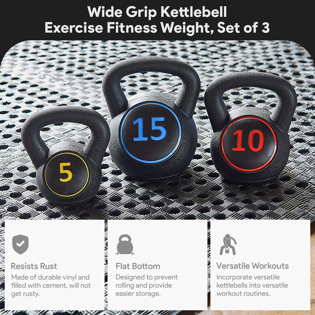 BalanceFrom Wide Grip Kettlebell Fitness Exercise Weights, 5, 10, and 15 Pounds