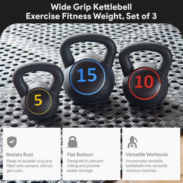 BalanceFrom Wide Grip Kettlebell Fitness Exercise Weights, 5, 10, and 15 Pounds