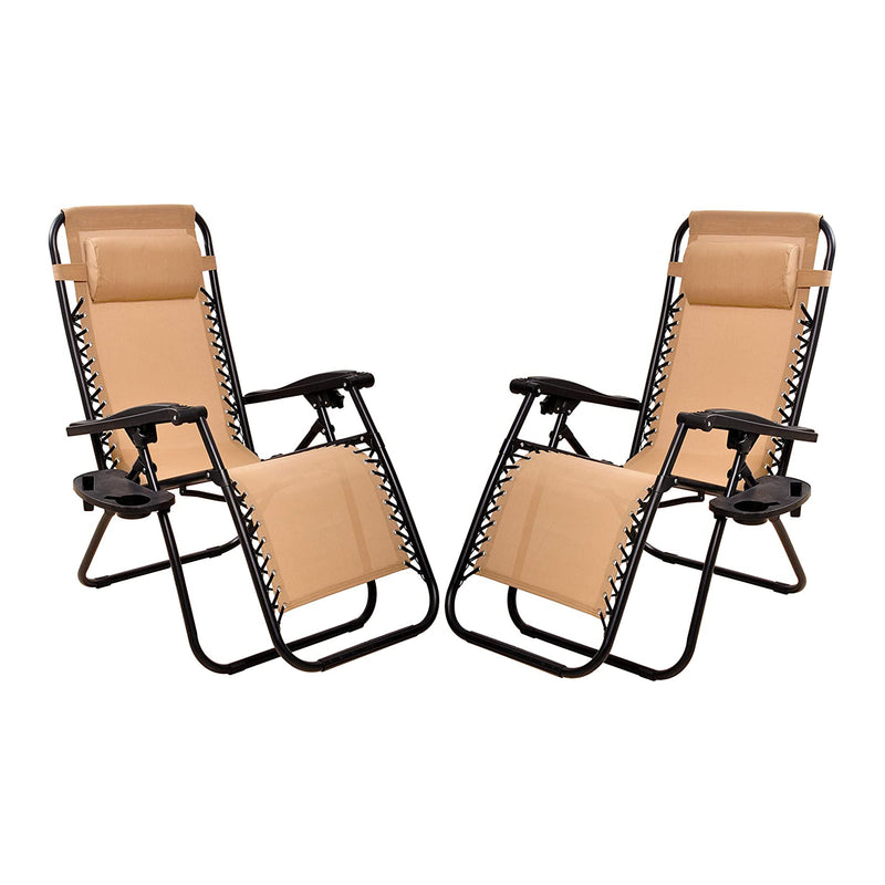 Elevon Adjustable Zero Gravity Recliner Lounge Chair, Beige, Set of 2 (Used)