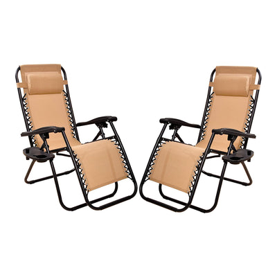 Elevon Adjustable Outdoor Zero Gravity Recliner Lounge Chair, Beige, Set of 2 - VMInnovations