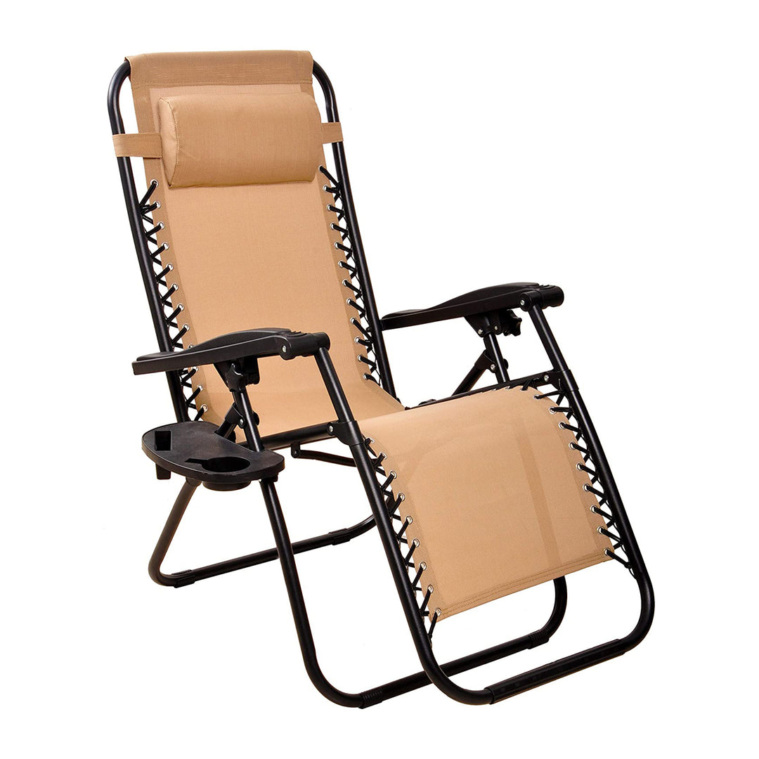 Elevon Adjustable Outdoor Zero Gravity Recliner Lounge Chair, Beige, Set of 2