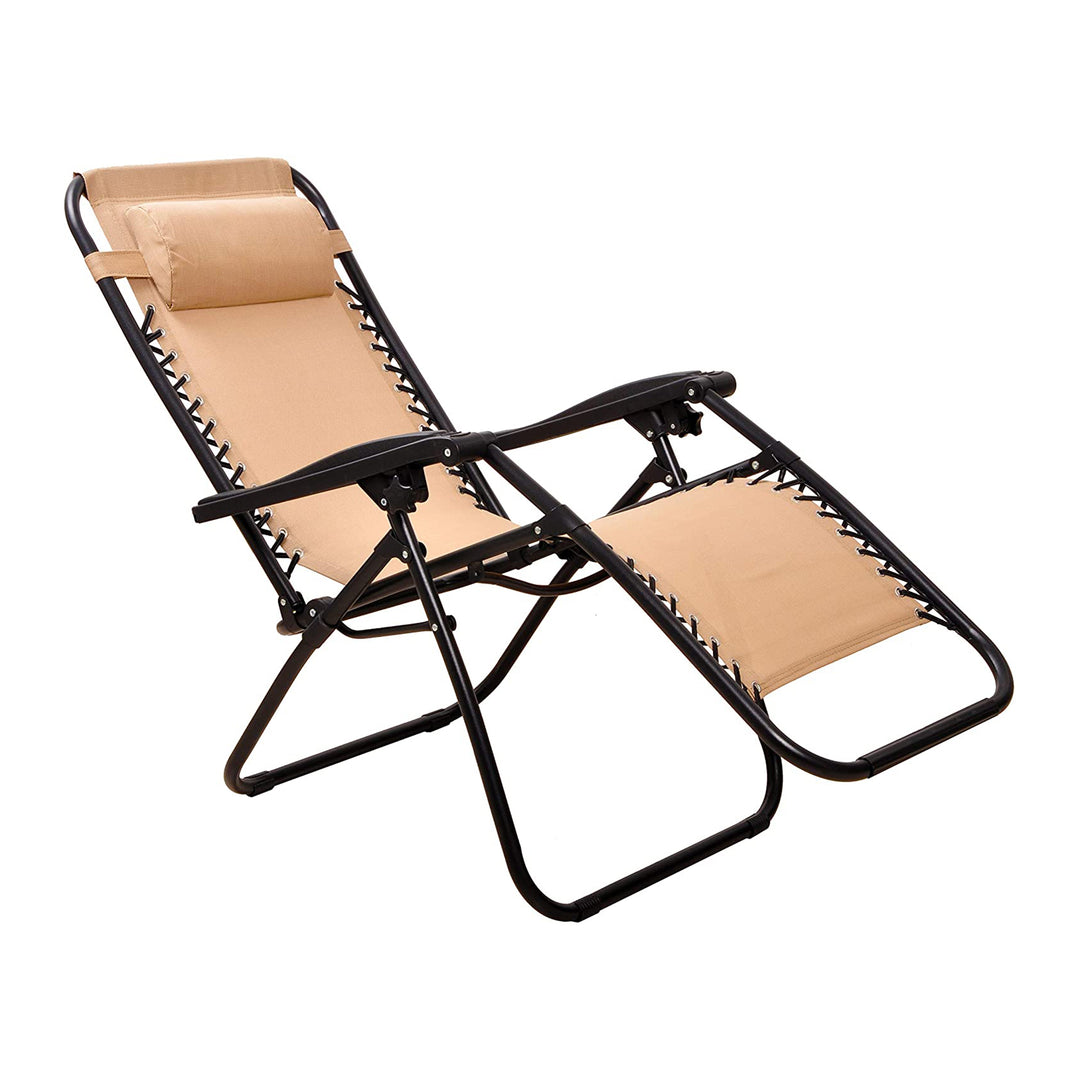 Elevon Adjustable Outdoor Zero Gravity Recliner Lounge Chair, Beige, Set of 2