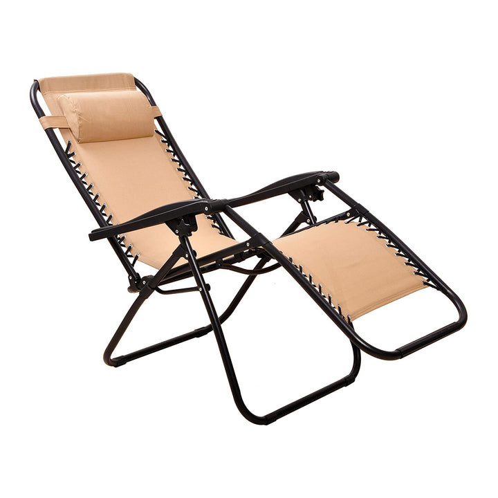 Elevon Adjustable Outdoor Zero Gravity Recliner Lounge Chair, Beige, Set of 2