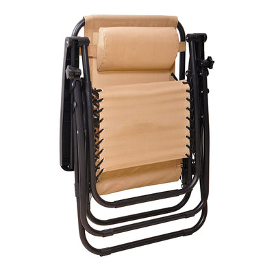 Elevon Adjustable Outdoor Zero Gravity Recliner Lounge Chair, Beige, Set of 2