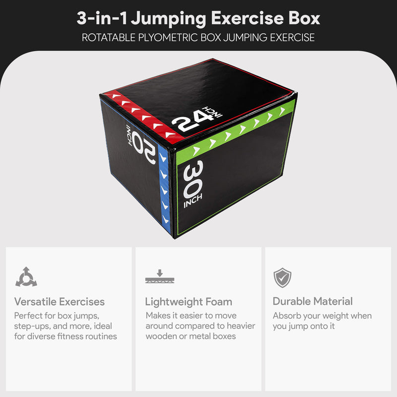 Fitness 3 in 1 60 Pounds Foam Plyometric Box Jumping Exercise, Black (Open Box)