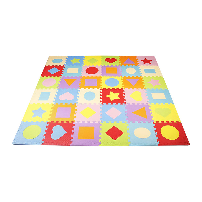 BalanceFrom 9 Color Thick Interlocking Shape Puzzle Foam Exercise Play Mats, 36