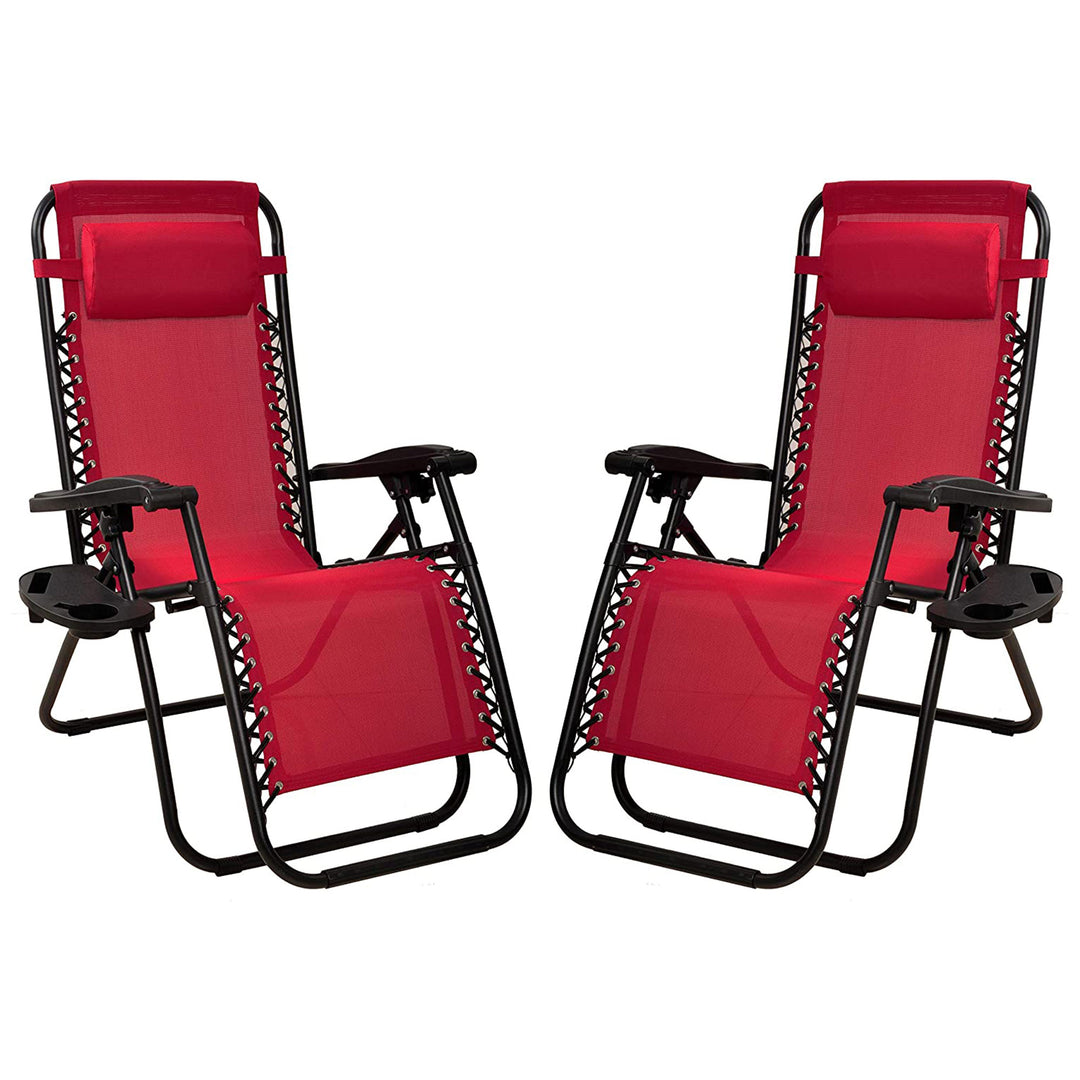 Elevon Adjustable Outdoor Zero Gravity Recliner Lounge Chair, Burgundy, Set of 2