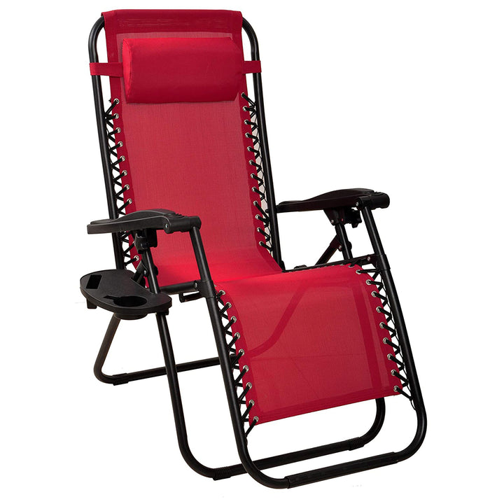 Elevon Adjustable Outdoor Zero Gravity Recliner Lounge Chair, Burgundy, Set of 2