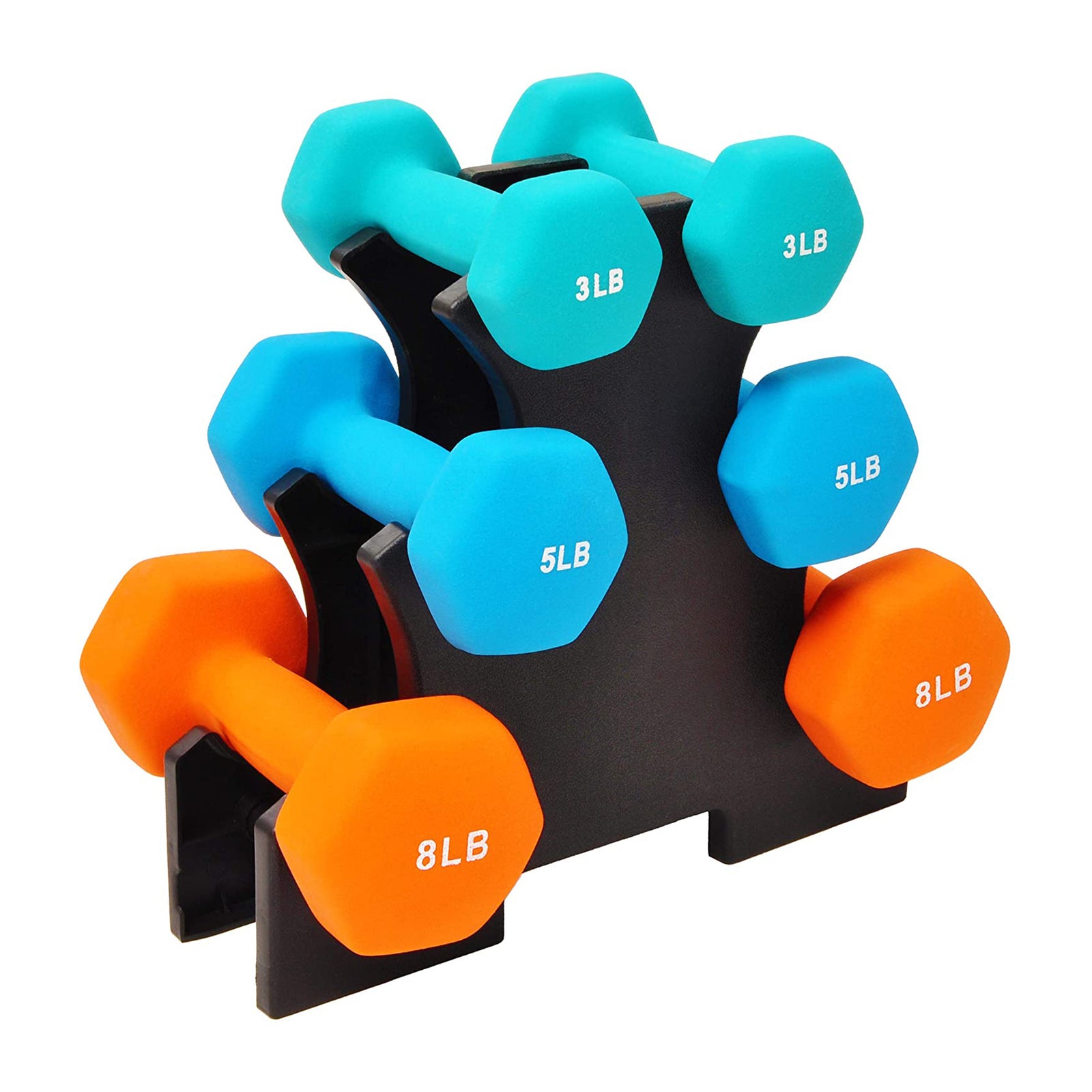 BalanceFrom Set of 3 Neoprene Dumbbell Set with Stand, 3Lb, 5Lb, and 8Lbs (Used) - VMInnovations