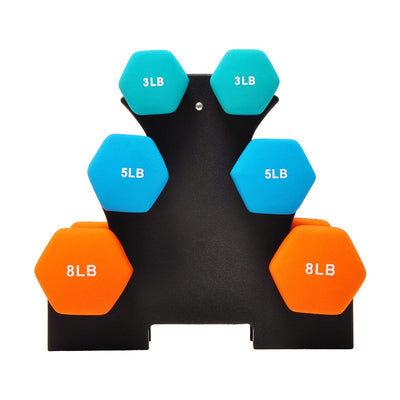 BalanceFrom Set of 3 Neoprene Coated Dumbbell Set with Stand, 3Lb, 5Lb, and 8Lbs