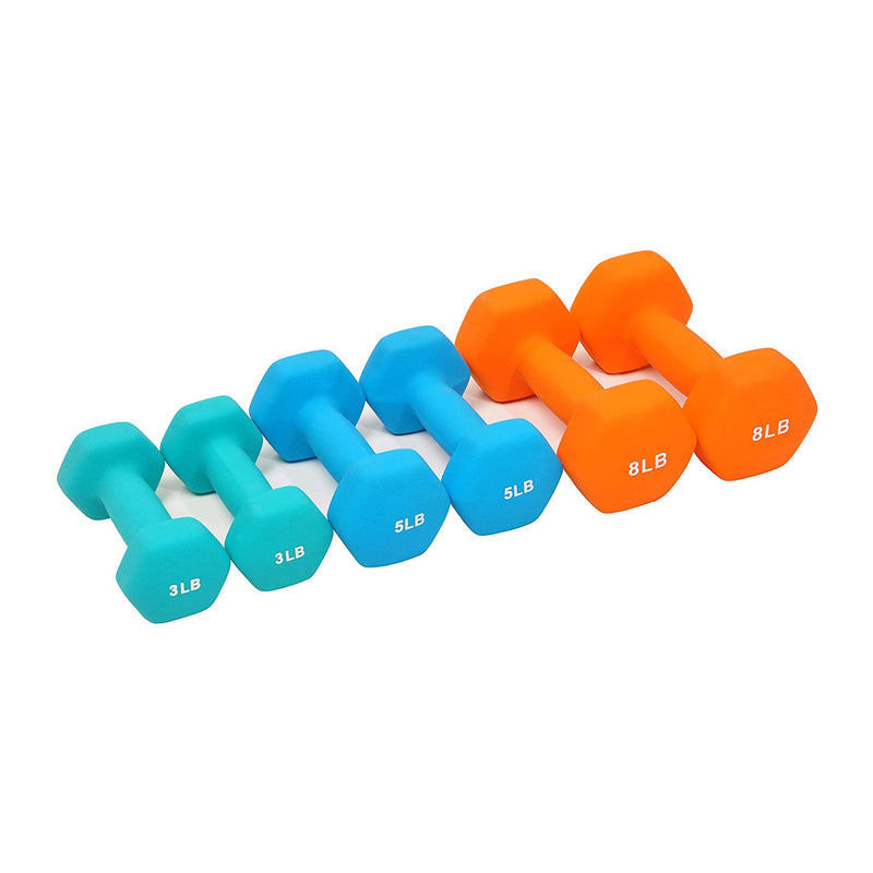 BalanceFrom Set of 3 Neoprene Coated Dumbbell Set with Stand, 3Lb, 5Lb, and 8Lbs