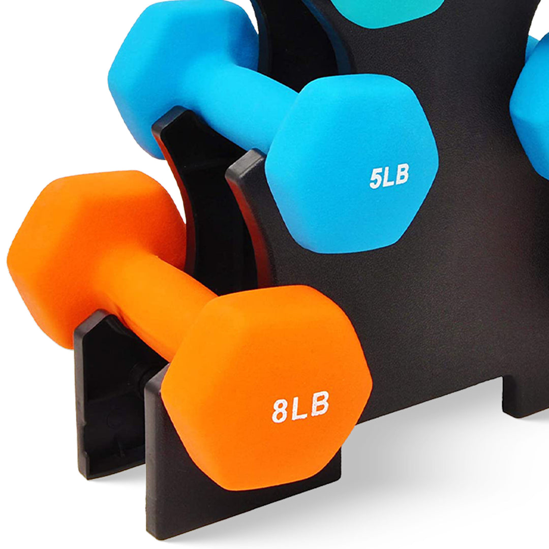 BalanceFrom Set of 3 Neoprene Dumbbell Set with Stand, 3Lb, 5Lb, and 8Lbs (Used) - VMInnovations