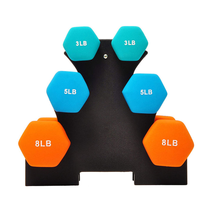 BalanceFrom Set of 3 Neoprene Dumbbell Set with Stand, 3Lb, 5Lb, and 8Lbs (Used) - VMInnovations