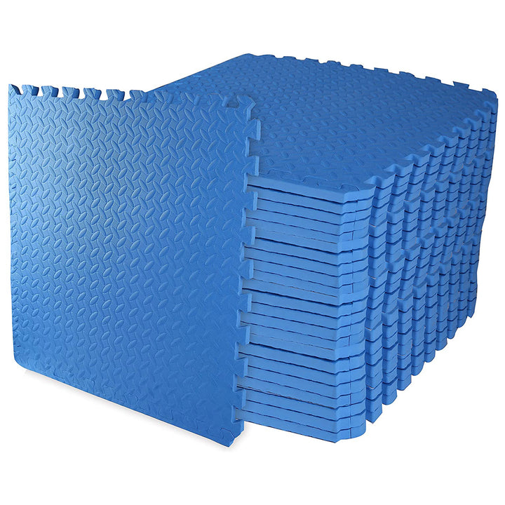 BalanceFrom Fitness 96 Sq Ft Interlocking Foam Exercise Mat Tiles, Blue (Used)