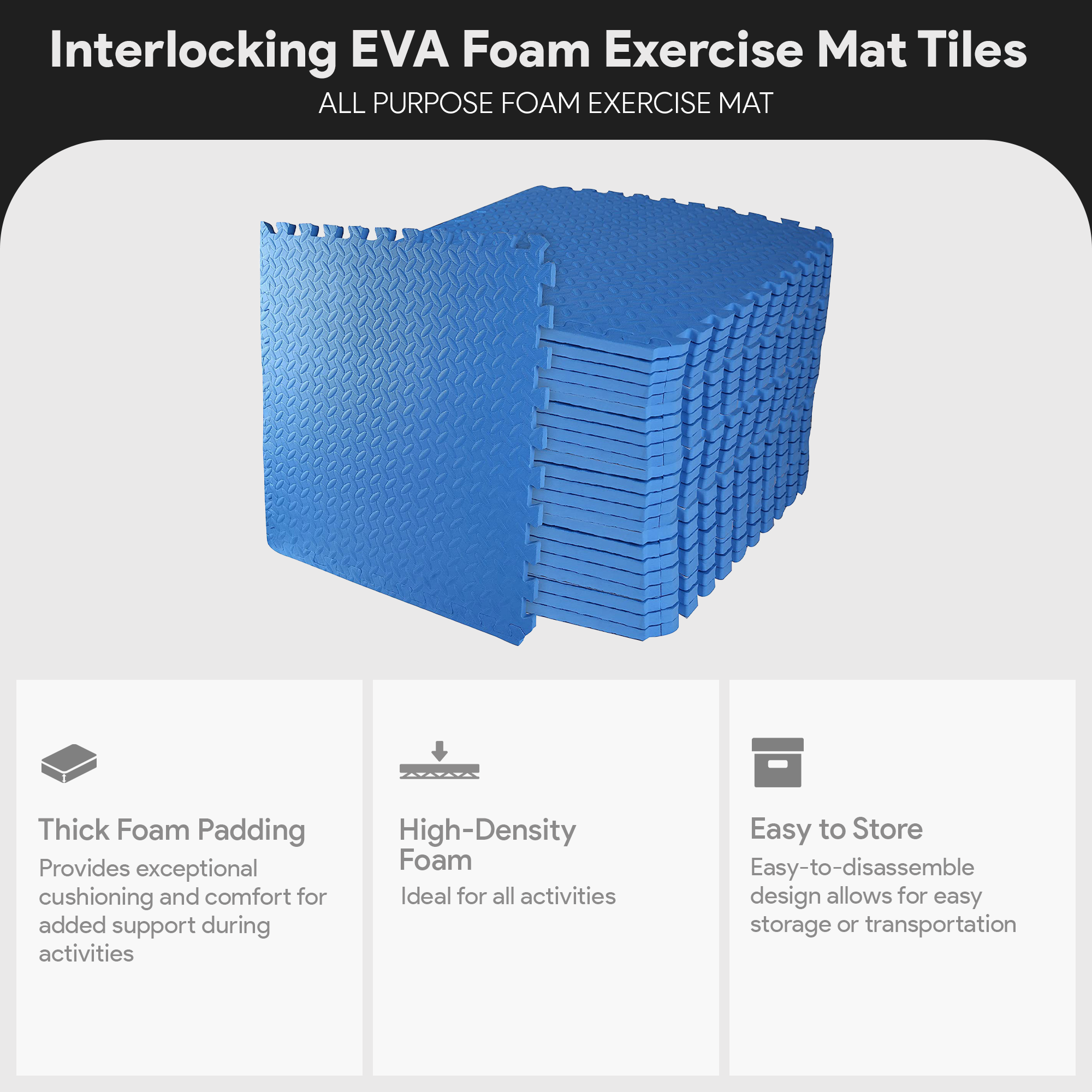 BalanceFrom Fitness 96 Sq Ft Interlocking EVA Foam Exercise Mat Tiles, Blue - VMInnovations
