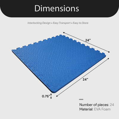 BalanceFrom Fitness 96 Sq Ft Interlocking EVA Foam Exercise Mat Tiles, Blue - VMInnovations