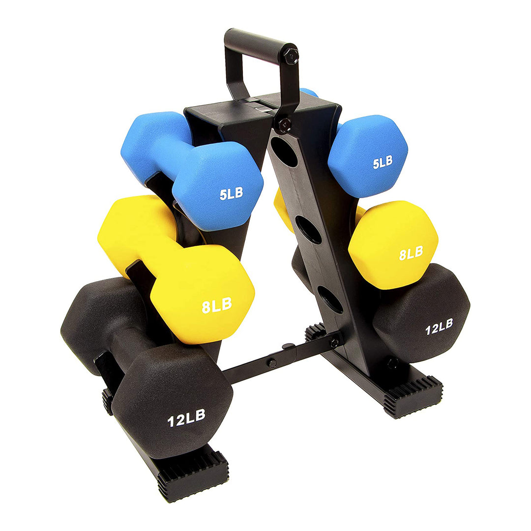 Sporzon! Neoprene Coated 3 Pairs Metal Handheld Dumbbell Weight Set w/ Stand