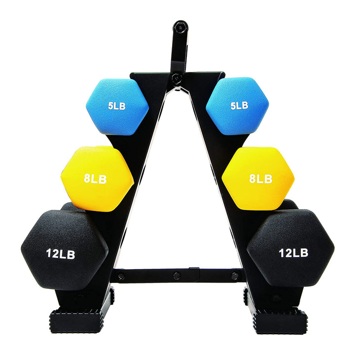 Sporzon! Neoprene Coated 3 Pairs Metal Handheld Dumbbell Weight Set w/ Stand