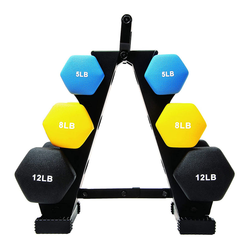 Sporzon! Neoprene Coated 3 Pairs Dumbbell Weight Set w/ Stand (Open Box)