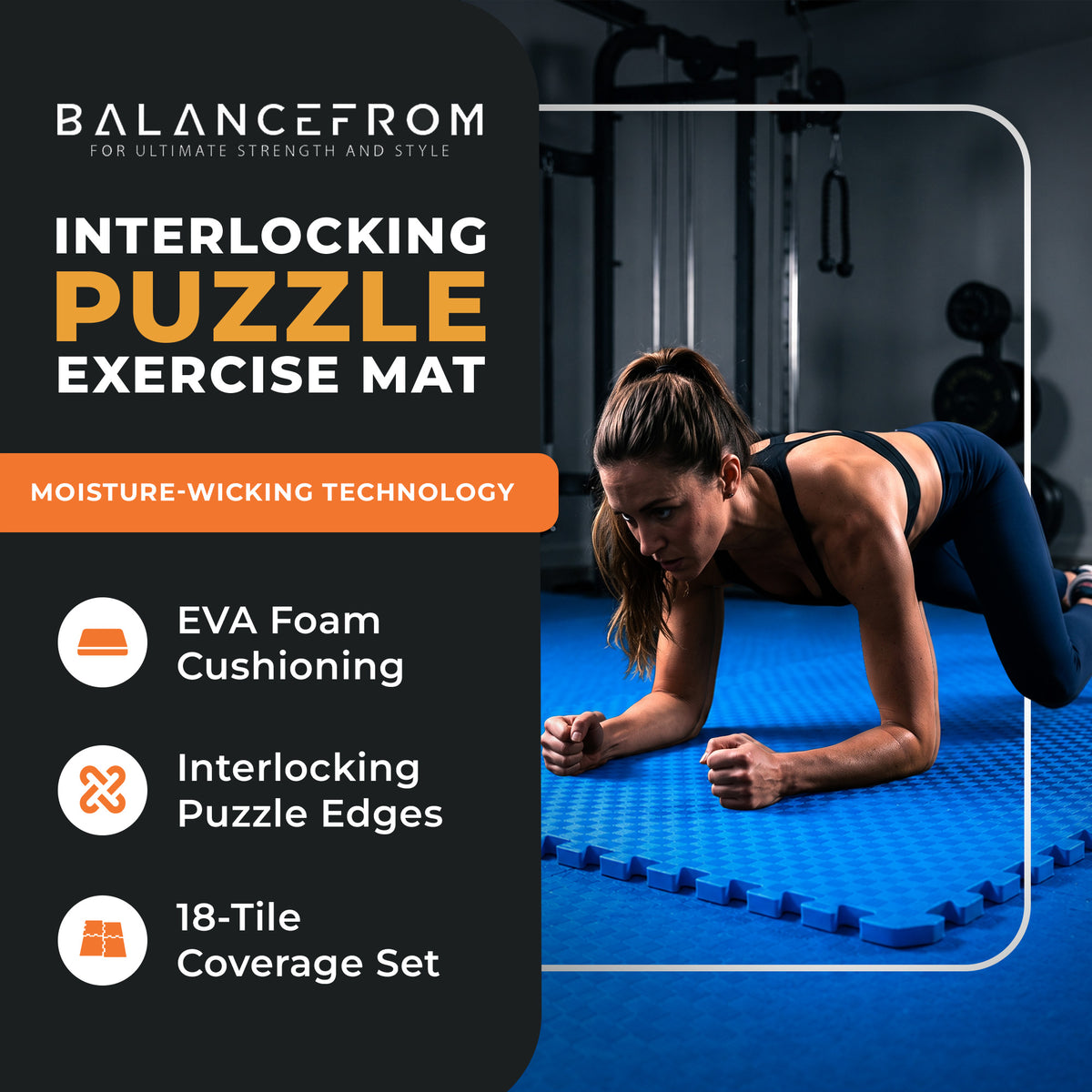 BalanceFrom Fitness 72 Sq Ft Interlocking EVA Foam Exercise Mat Tiles, Blue - VMInnovations