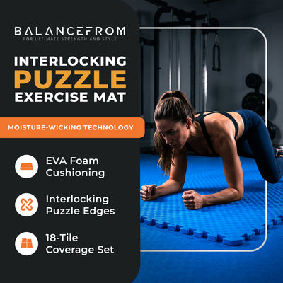 BalanceFrom Fitness 72 Sq Ft Interlocking EVA Foam Exercise Mat Tiles, Blue - VMInnovations