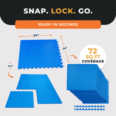 BalanceFrom Fitness 72 Sq Ft Interlocking EVA Foam Exercise Mat Tiles, Blue - VMInnovations