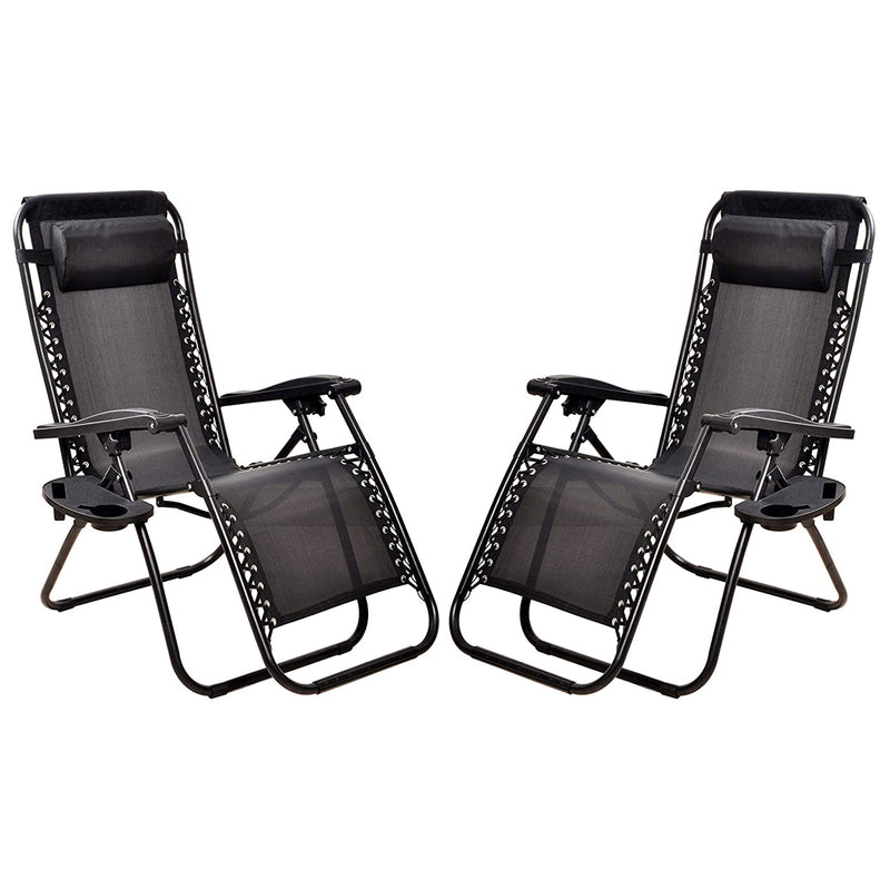 Elevon Adjustable Zero Gravity Recliner Lounge Chair, Black, Set of 2 (Used)