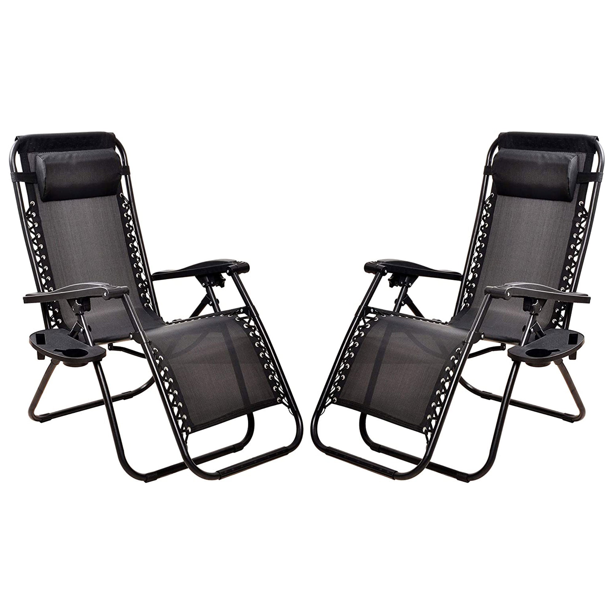 Elevon Adjustable Outdoor Zero Gravity Recliner Lounge Chair, Black, Set of 2 - VMInnovations