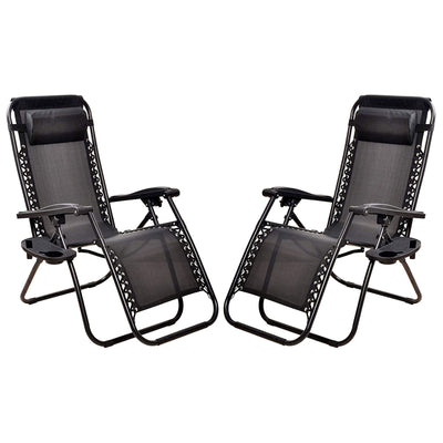 Elevon Adjustable Outdoor Zero Gravity Recliner Lounge Chair, Black, Set of 2 - VMInnovations