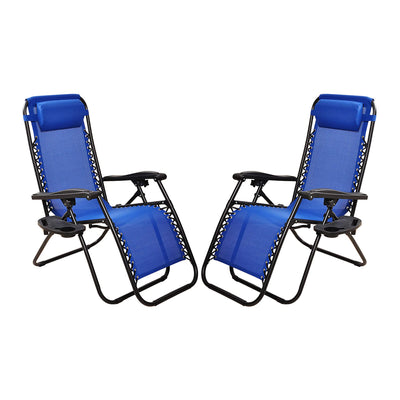 Elevon Adjustable Outdoor Zero Gravity Recliner Lounge Chair, Blue, Set of 2 - VMInnovations