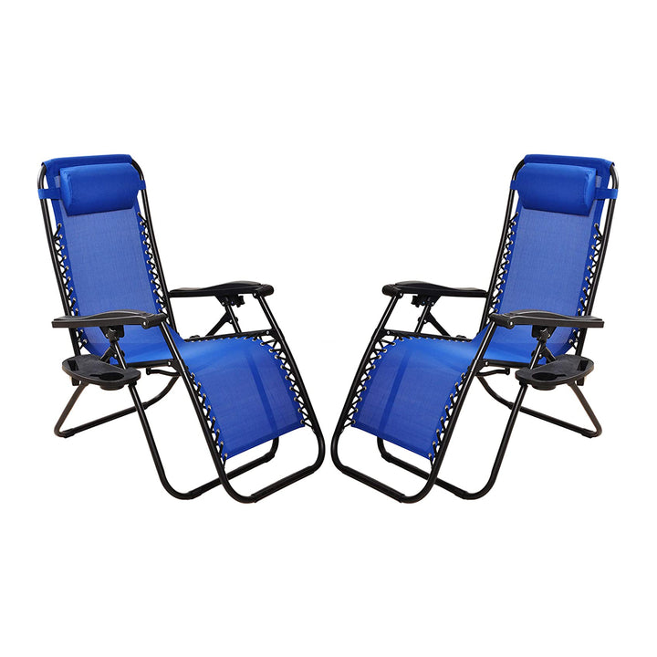 Elevon Adjustable Outdoor Zero Gravity Recliner Lounge Chair, Blue, Set of 2