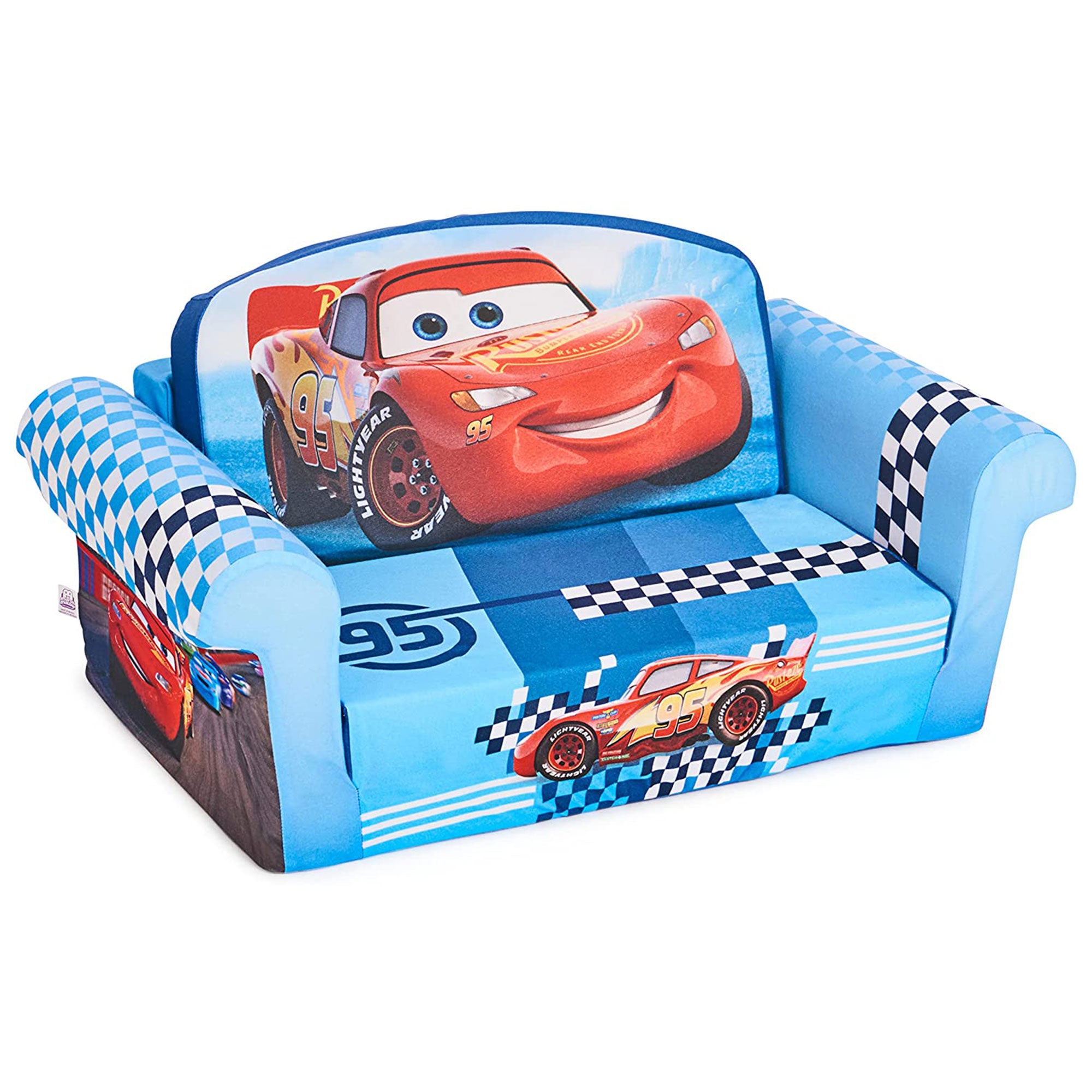 Marshmallow Furniture Kids 2-in-1 Flip Open Foam Couch Sofa Bed, Cars (Used) - VMInnovations