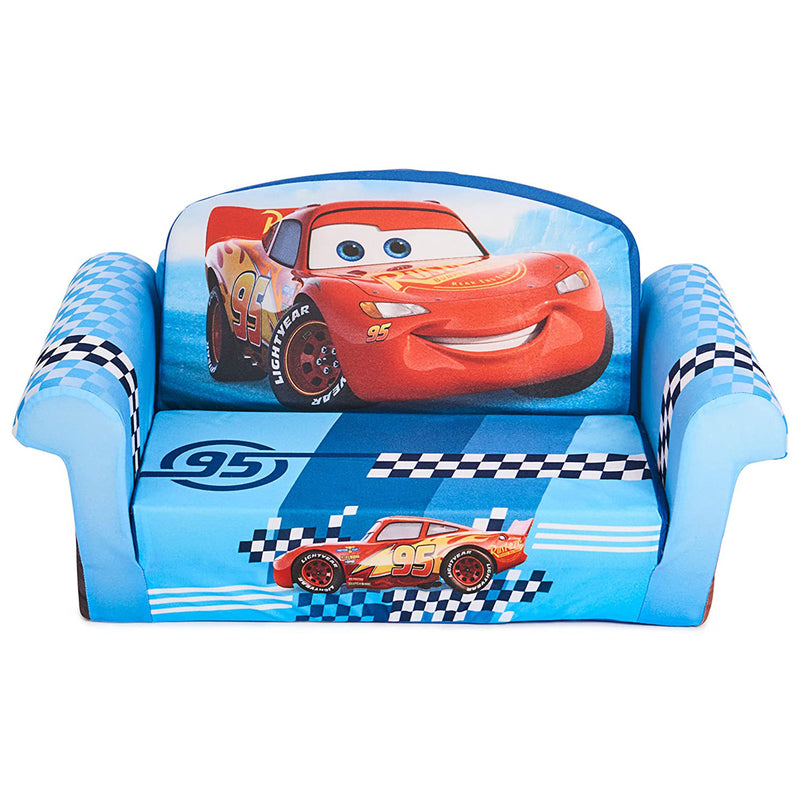 Marshmallow Furniture Kids 2-in-1 Flip Open Foam Compressed Couch Sofa Bed, Cars