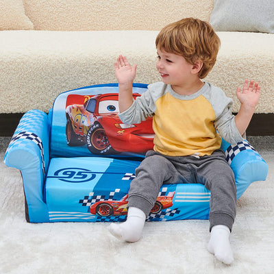 Marshmallow Furniture Kids 2-in-1 Flip Open Foam Couch Sofa Bed, Cars (Used) - VMInnovations