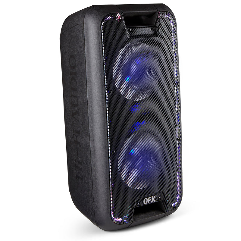 QFX PBX-100 Bluetooth Dual 10 Inch Rechargeable Woofer Speaker with LED Lights