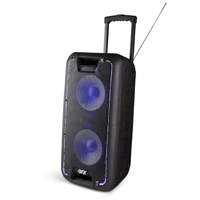 QFX PBX-100 Bluetooth Dual 10 Inch Rechargeable Woofer Speaker with LED Lights