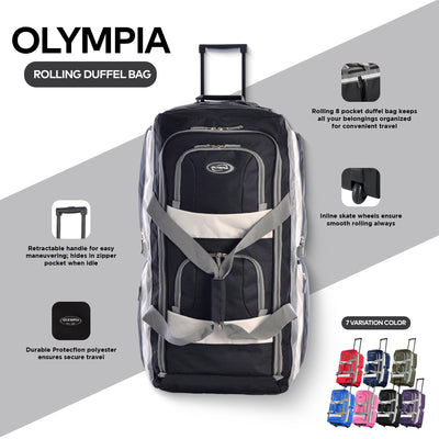 Olympia 33" 8 Pocket U Shape Rolling Duffel Bag w/ Retractable Handle (Open Box)