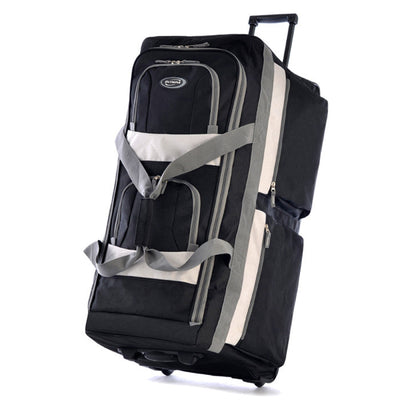 33 Inch 8 Pocket U Shape Rolling Duffel Bag w/ Retractable Handle, Black (Used) - VMInnovations