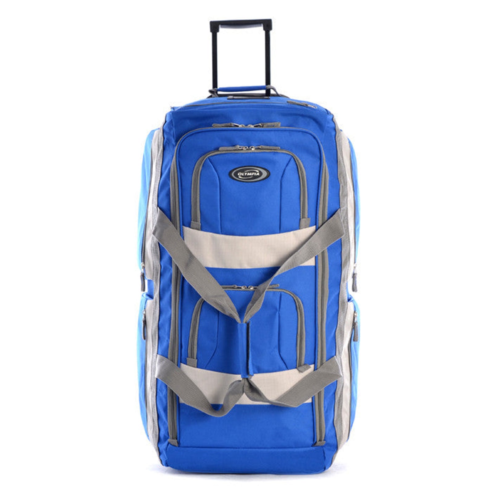 Olympia 29 Inch 8 Pocket U Shape Rolling Duffel Bag w/ Retractable Handle, Blue - VMInnovations