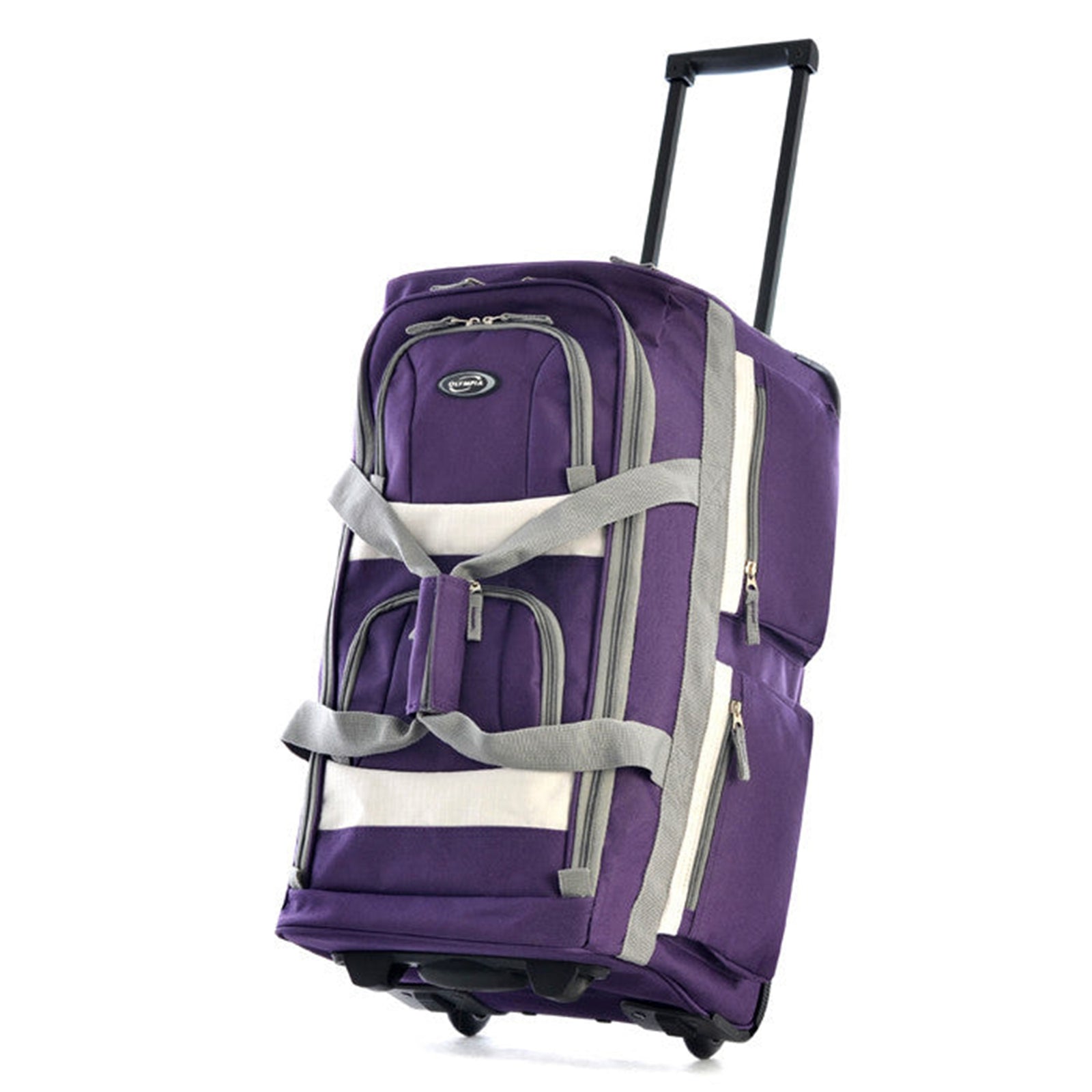 Olympia 26 Inch 8 Pocket Rolling Duffel Bag w/Retractable Handle, Dark Lavender - VMInnovations