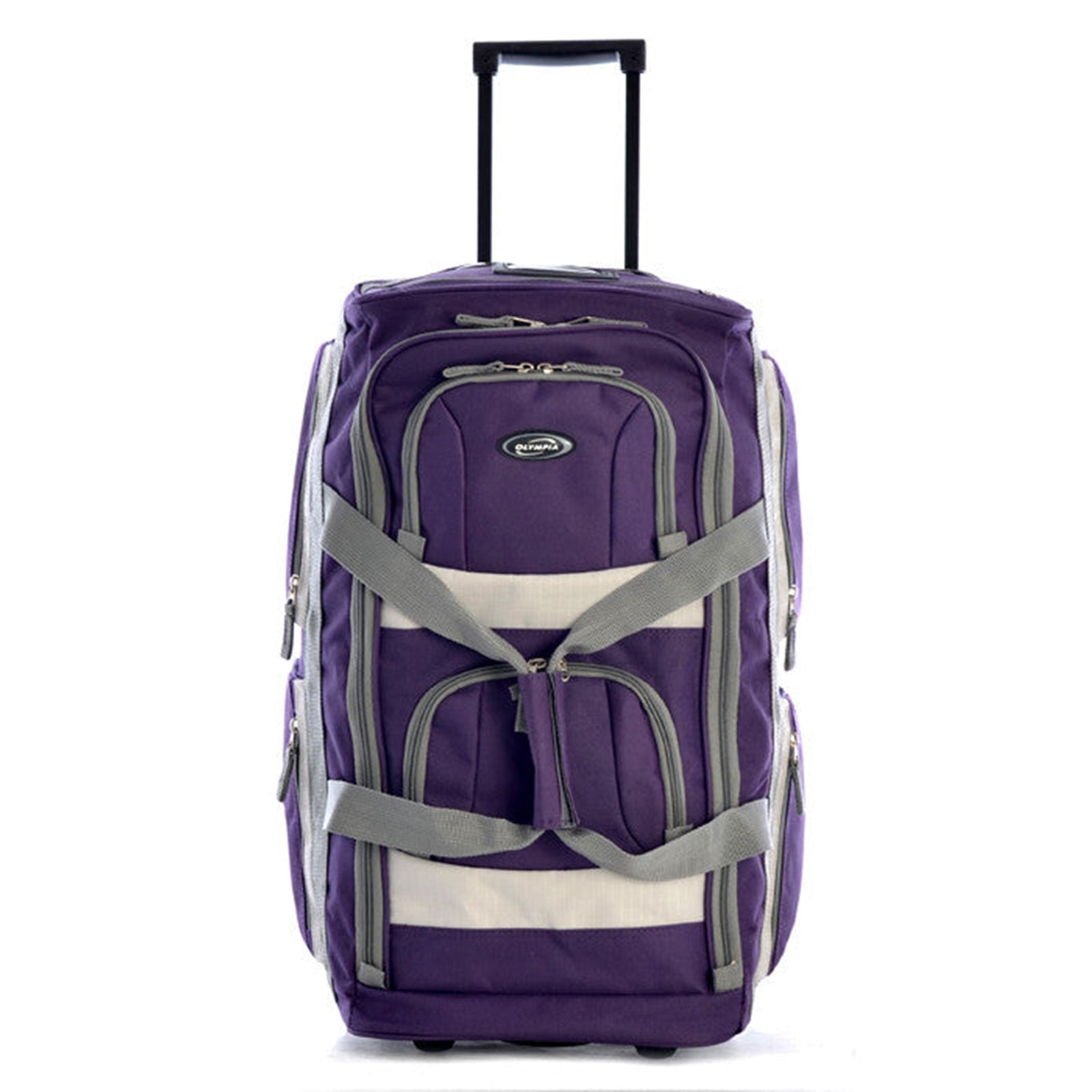 Olympia 26 Inch 8 Pocket Rolling Duffel Bag w/Retractable Handle, Dark Lavender - VMInnovations
