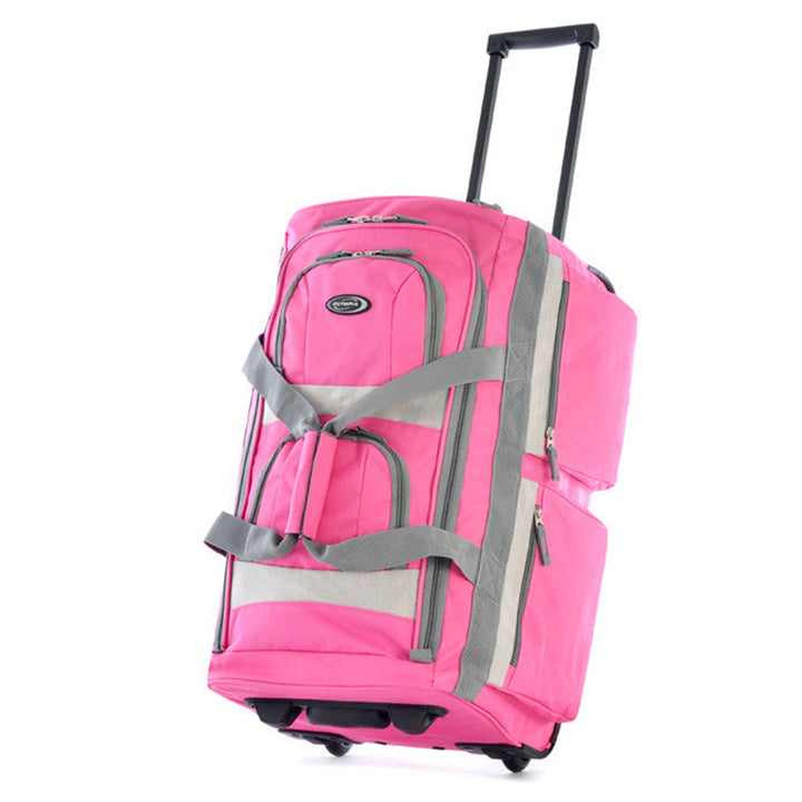 Olympia 26 Inch 8 Pocket Rolling Duffel Bag with Retractable Handle, Hot Pink