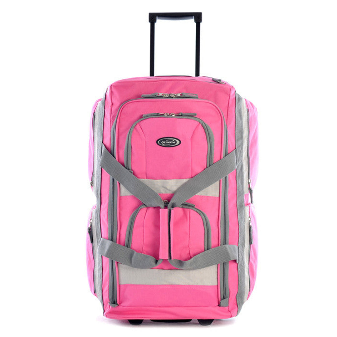 Olympia 26 Inch 8 Pocket Rolling Duffel Bag with Retractable Handle, Hot Pink