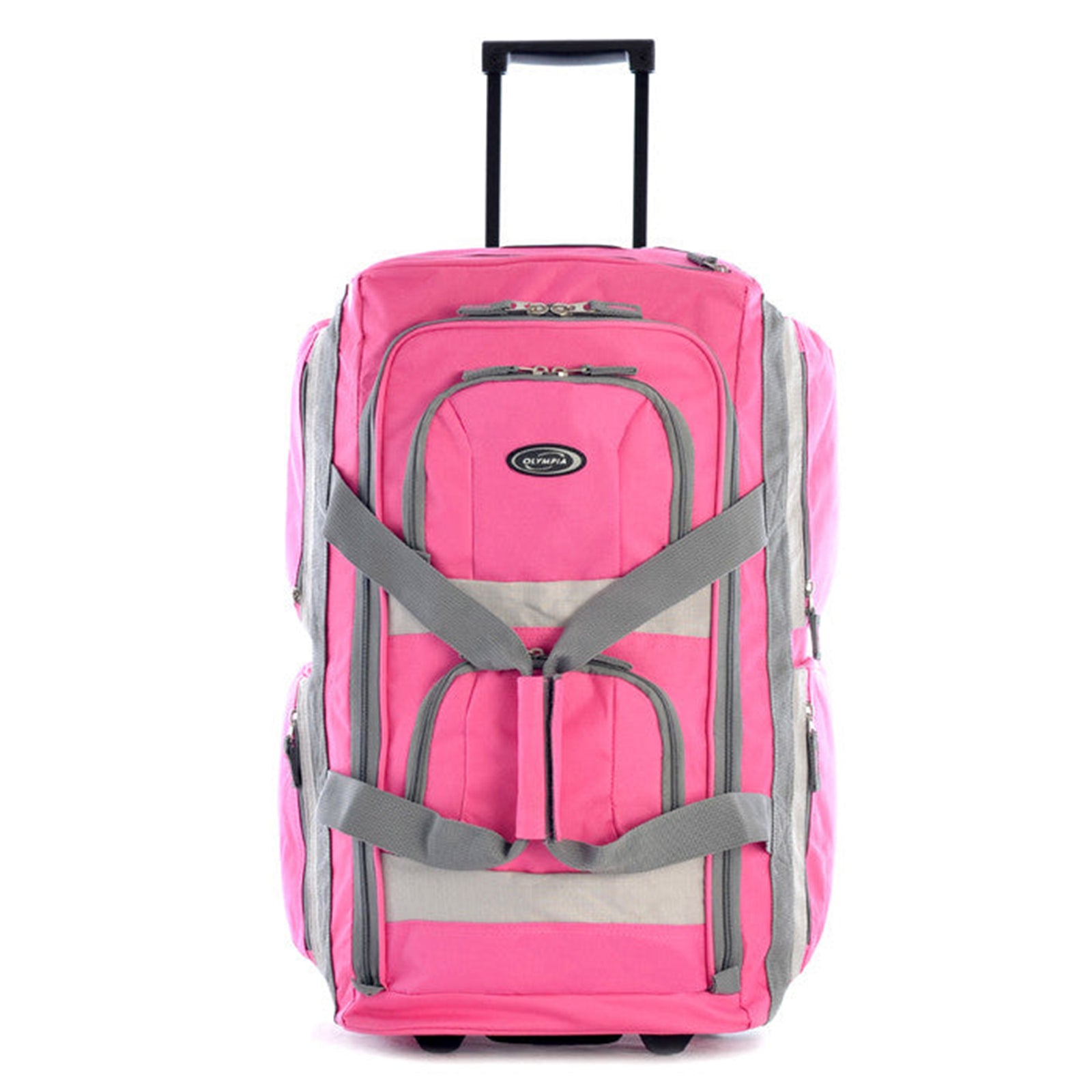 Olympia 26 Inch 8 Pocket Rolling Duffel Bag with Retractable Handle, Hot Pink - VMInnovations